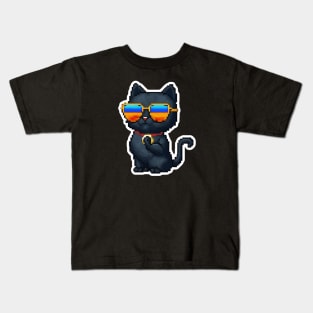 Cool Black Cat Wearing Sunglasses in Summer Holiday Kids T-Shirt